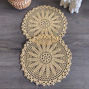 Bundle of 2 Handmade Yellow Lace Doilies Boho